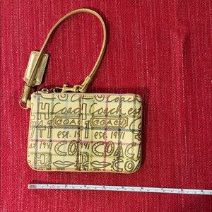 Coach Gold and Tan Signature Wristlet